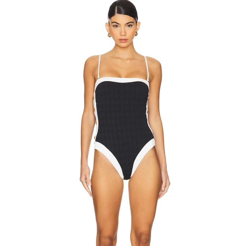 Tory Colorblock Chic Bandeau One Piece Swimsuit in Black - Picture 2 of 12